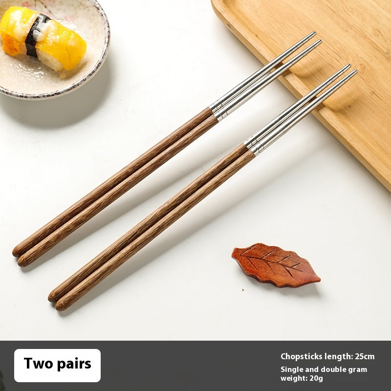 Wooden Chicken Wings Chopsticks Set - Stainless Steel Reusable Dinnerware