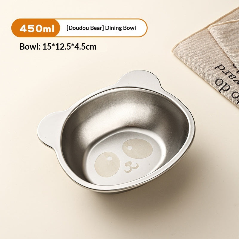 Children's Stainless Steel Drop-Resistant Bowl with Cartoon Bear Design - Baby Safe Kitchenware