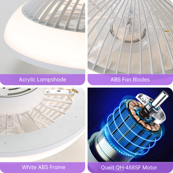 15 Inch RGB Dimmable Ceiling Fan with Light - Remote Control, Quiet Bladeless Design