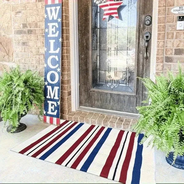 Patriotic Outdoor Mat with Stars & Stripes Design - Non-Slip, Washable 31x20 Inch, Perfect for Outdoor Decor & Gifts