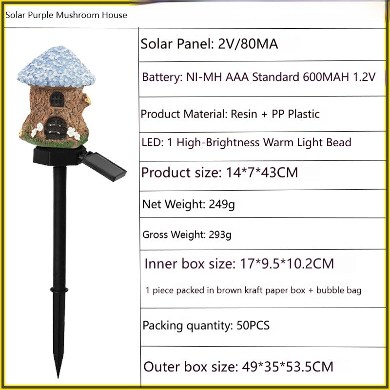 Outdoor Solar Mushroom Garden Light - Resin Lawn Landscape Lamp with Ground Stake