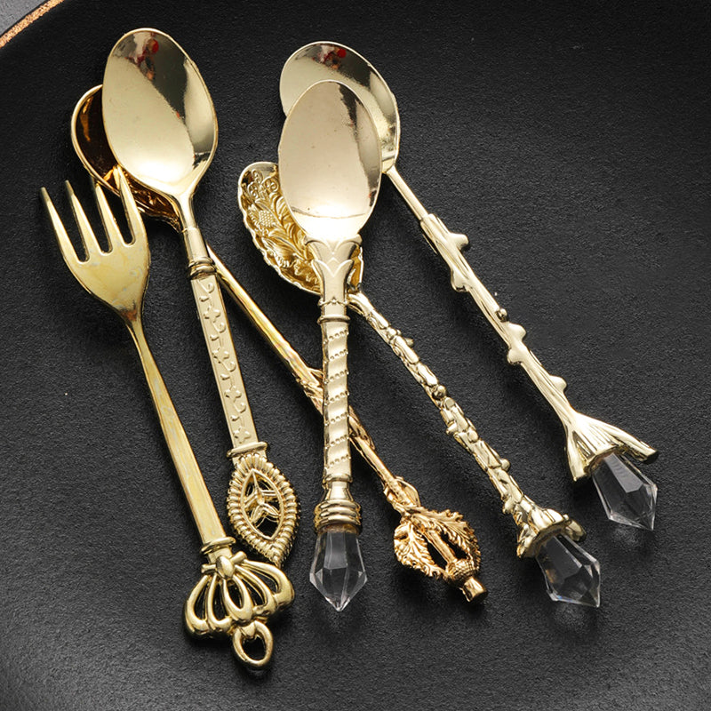 European Copper Fruit Fork Set - Retro Floral Dinnerware, 6 Pieces