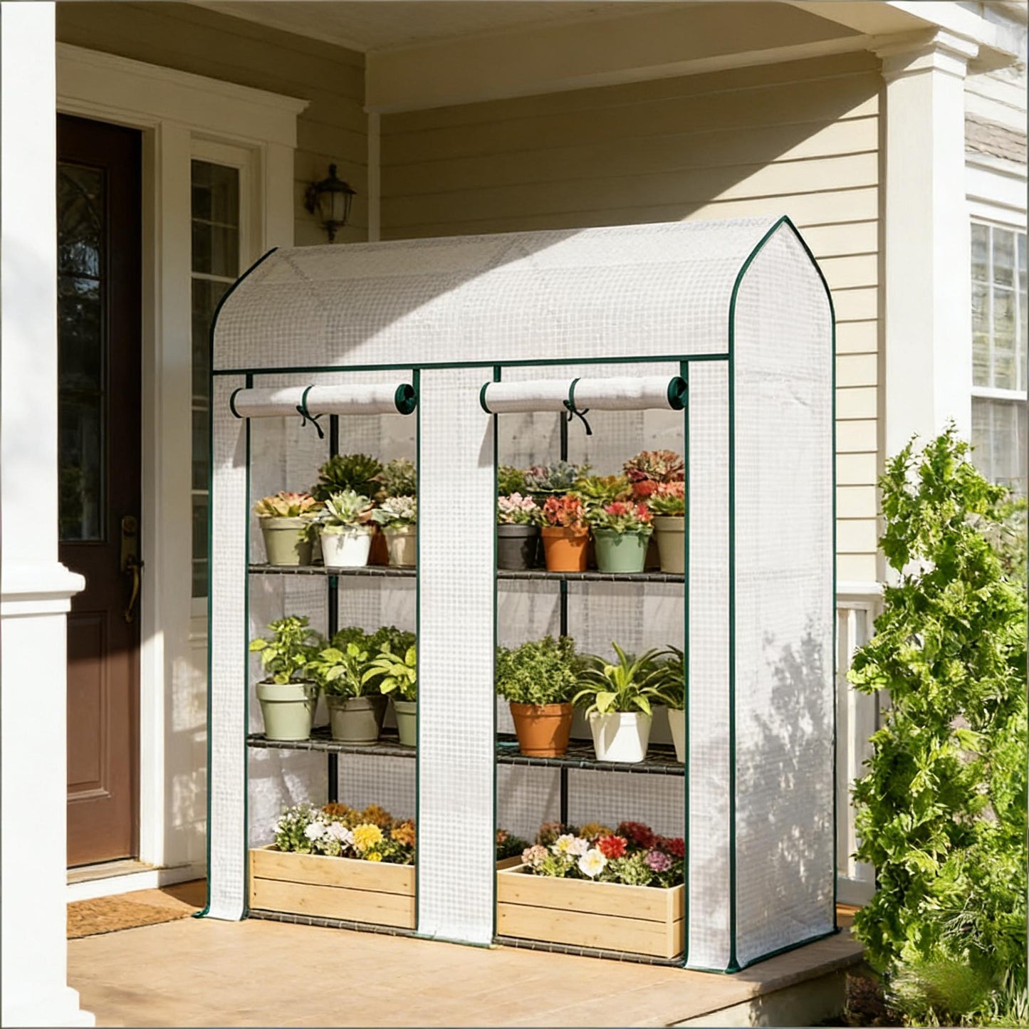 Mini Portable Greenhouse - White Three-Tier Plant Shelf