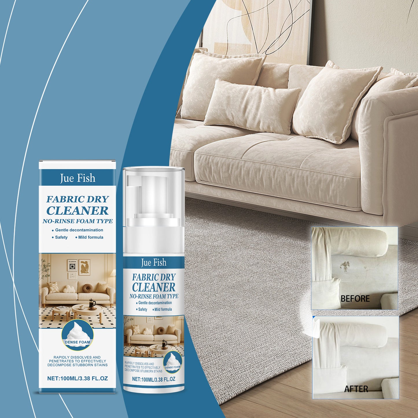 Fabric Sofa Cleaner 120ml Stain Remover for Upholstery - Non-Irritating, Easy to Use