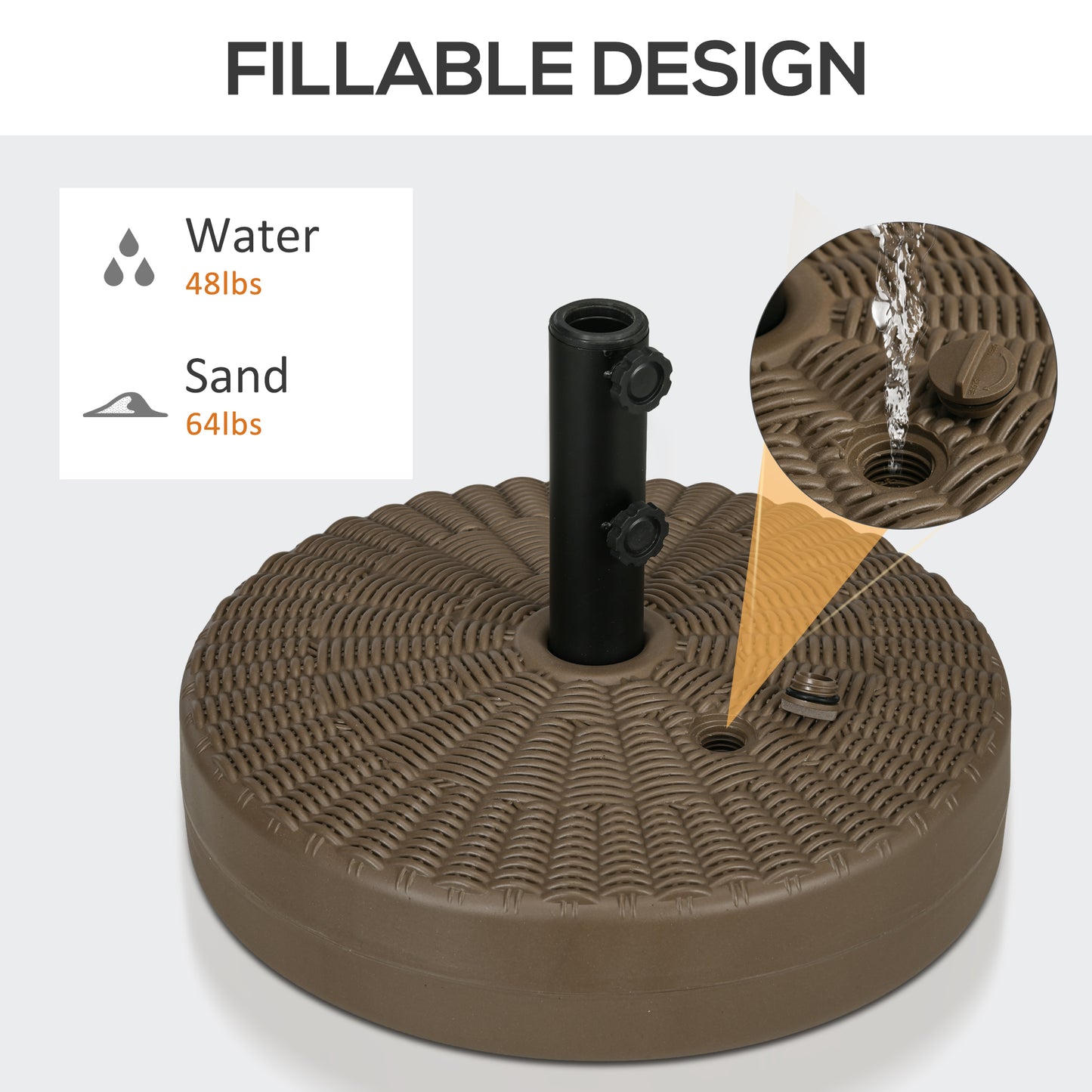 Fillable Umbrella Base for 1.5" & 2" Poles - Brown