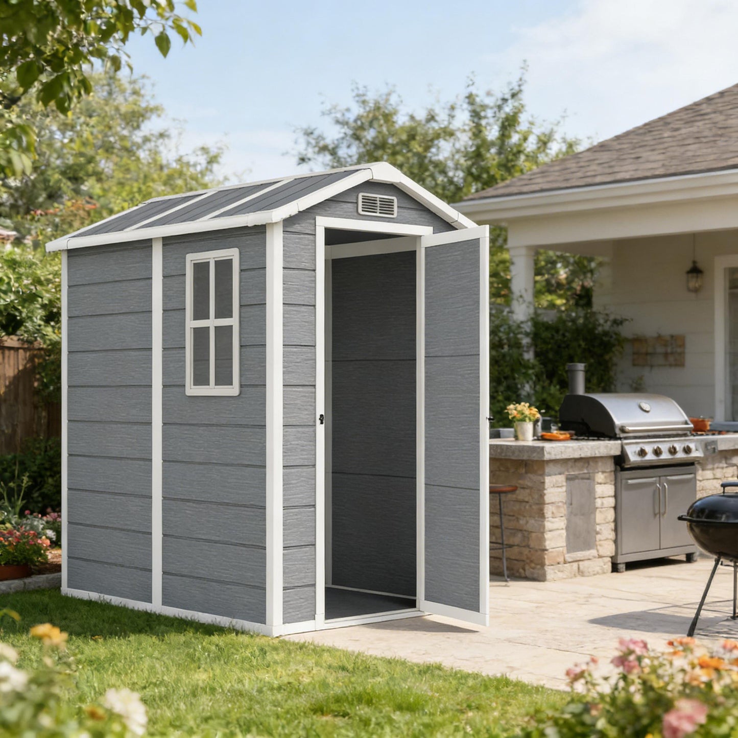 Gray Outdoor Storage Shed - Tool & Garden Equipment Organizer