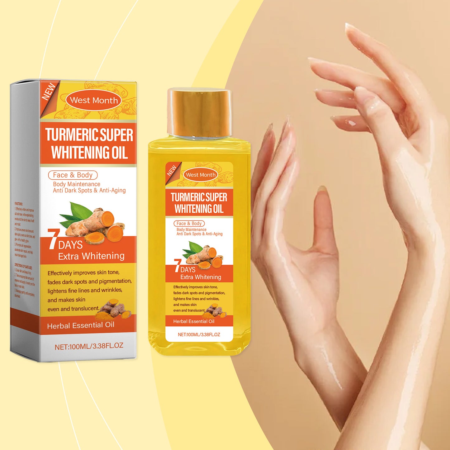 Turmeric Body Oil - Vitamin C Moisturizing Skin Brightening Treatment 100ml