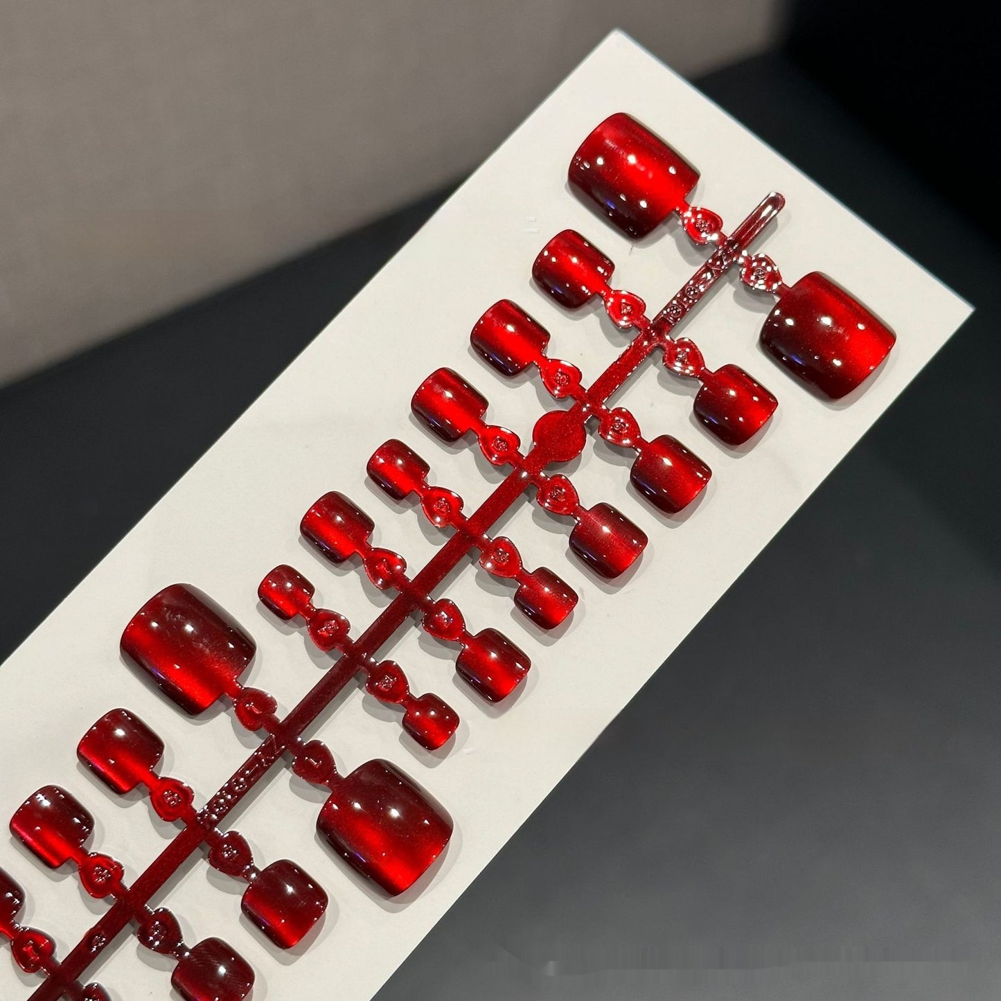 Crystal Cat Eye Nail Art Patches - Rhinestone Toe Nail Stickers, Red, S/M/L
