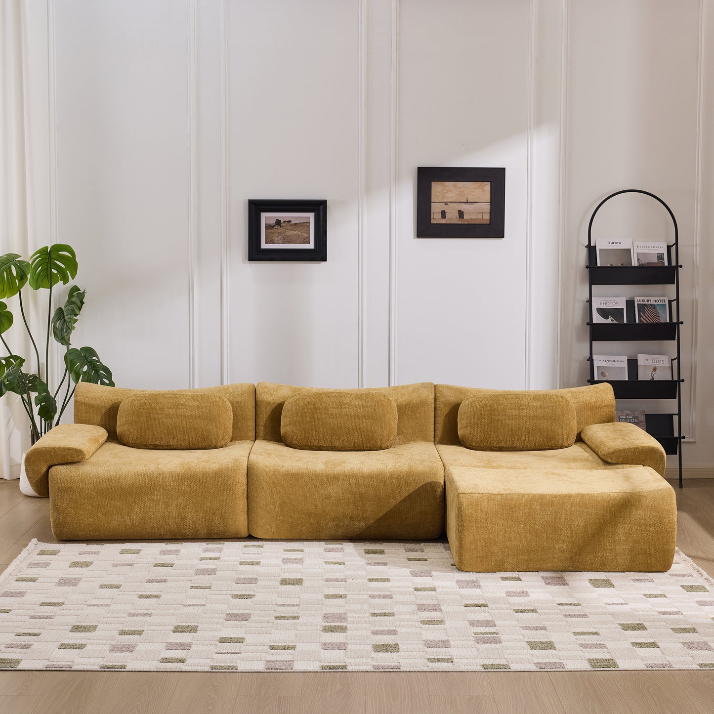Extra-Large Modular Armchair - Bamboo Joint Shape, Yellow
