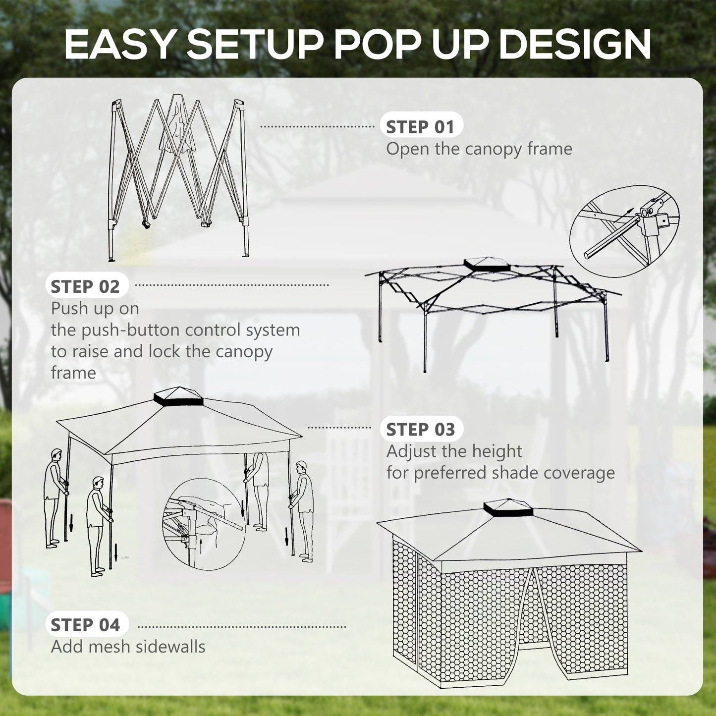 Pop-Up Canopy Gazebo Shelter with Zipper Netting - Khaki 11x11