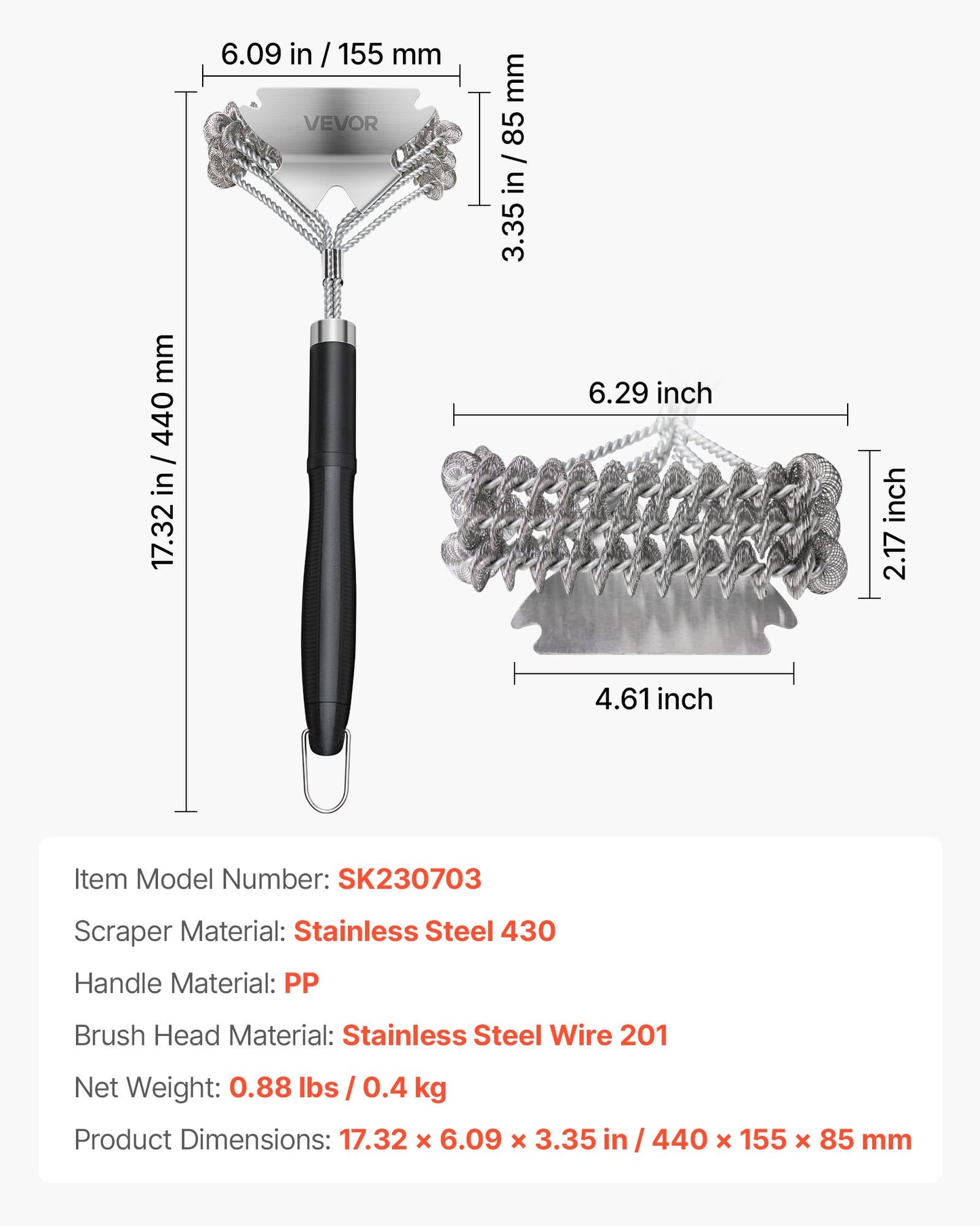 Stainless Steel Bristle-Free Grill Brush & Scraper - Heavy Duty BBQ Cleaner, 17 Inch