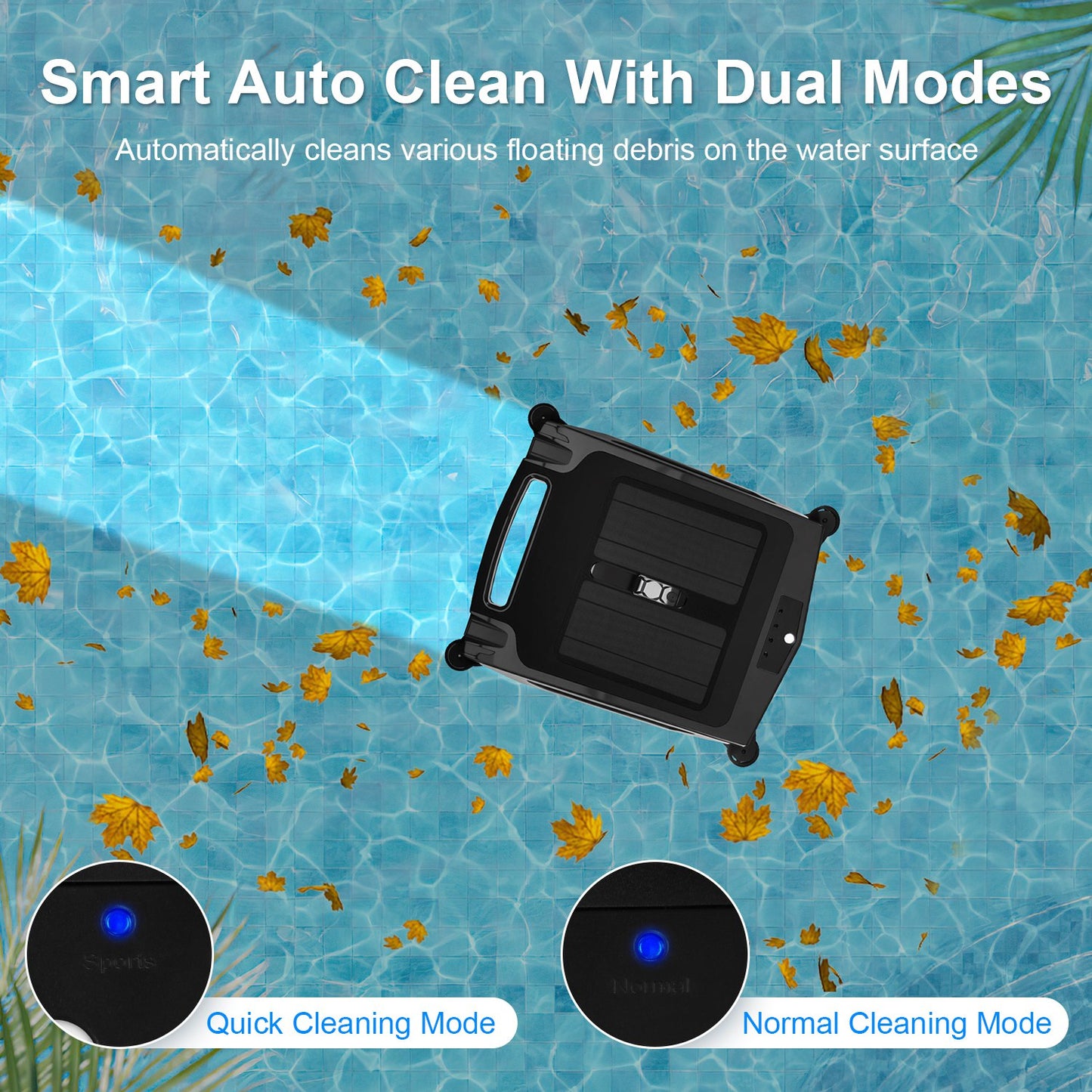 Solar Powered Robotic Pool Skimmer with APP Control, Dual Cleaning Modes, 1937sq.ft Coverage
