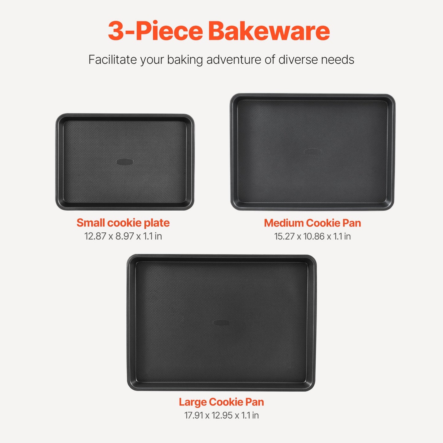 Nonstick Carbon Steel Baking Pan Set - 3-Piece with Silicone Handles