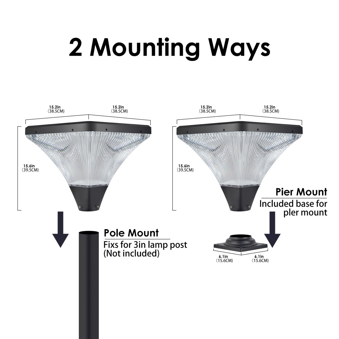 15-Inch Black LED Outdoor Post Light with Remote Control