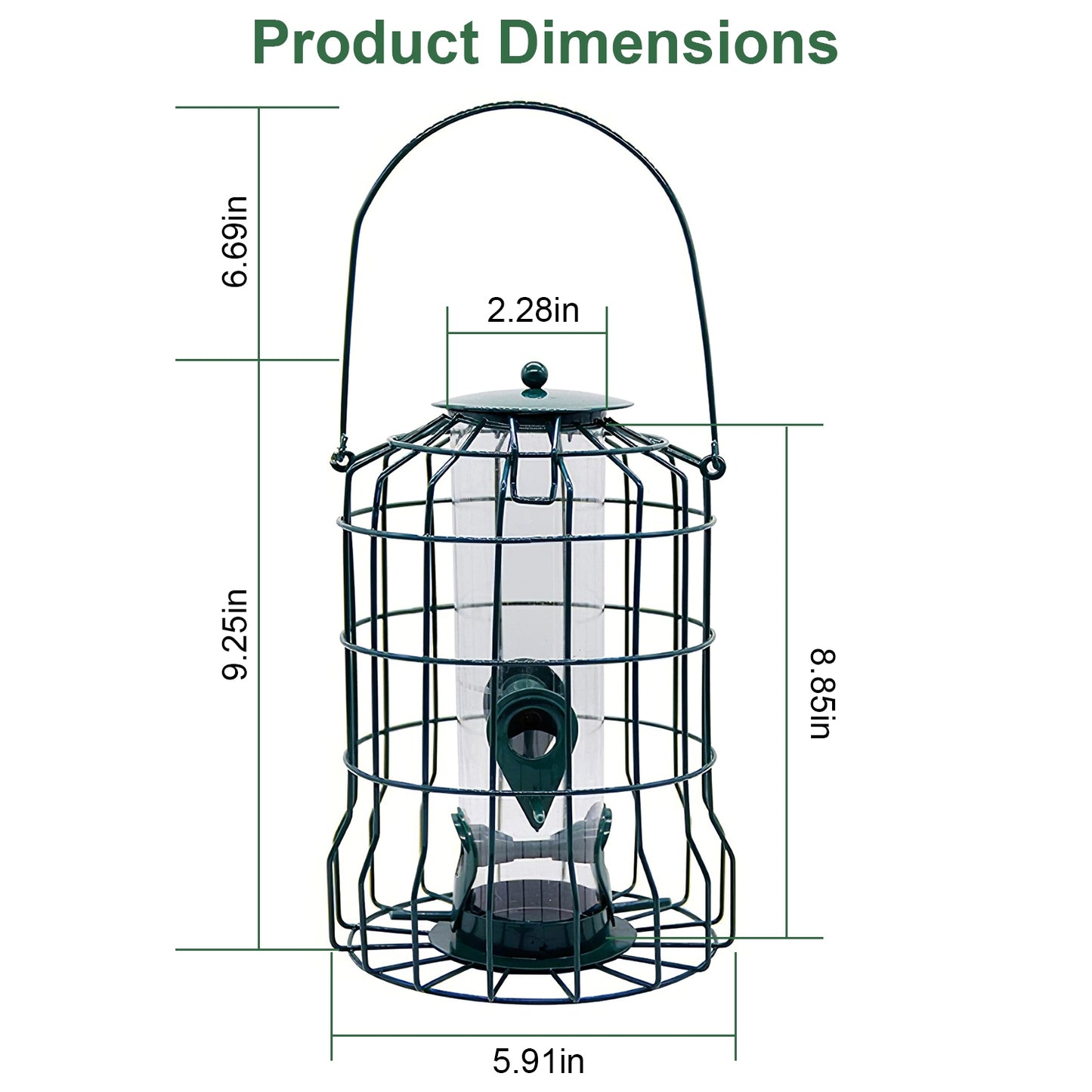 Outdoor Squirrel-Proof Bird Feeder with 4 Feeding Ports - Green