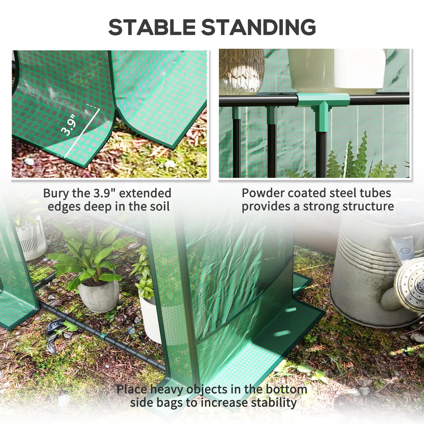 Portable Lean-To Greenhouse with Three-Tier Plant Shelf - Green