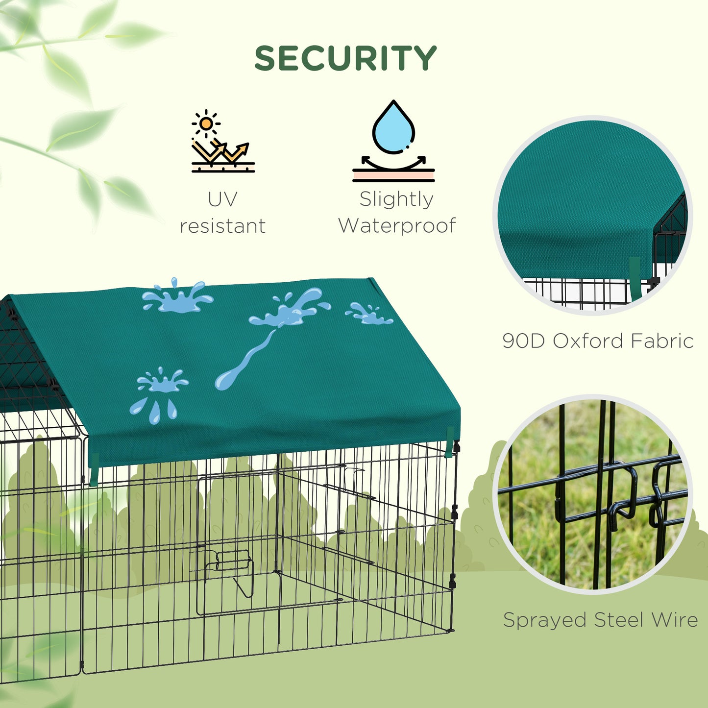 73-Inch Small Animal Playpen with Roof for Rabbits, Chickens, Chinchillas - Green