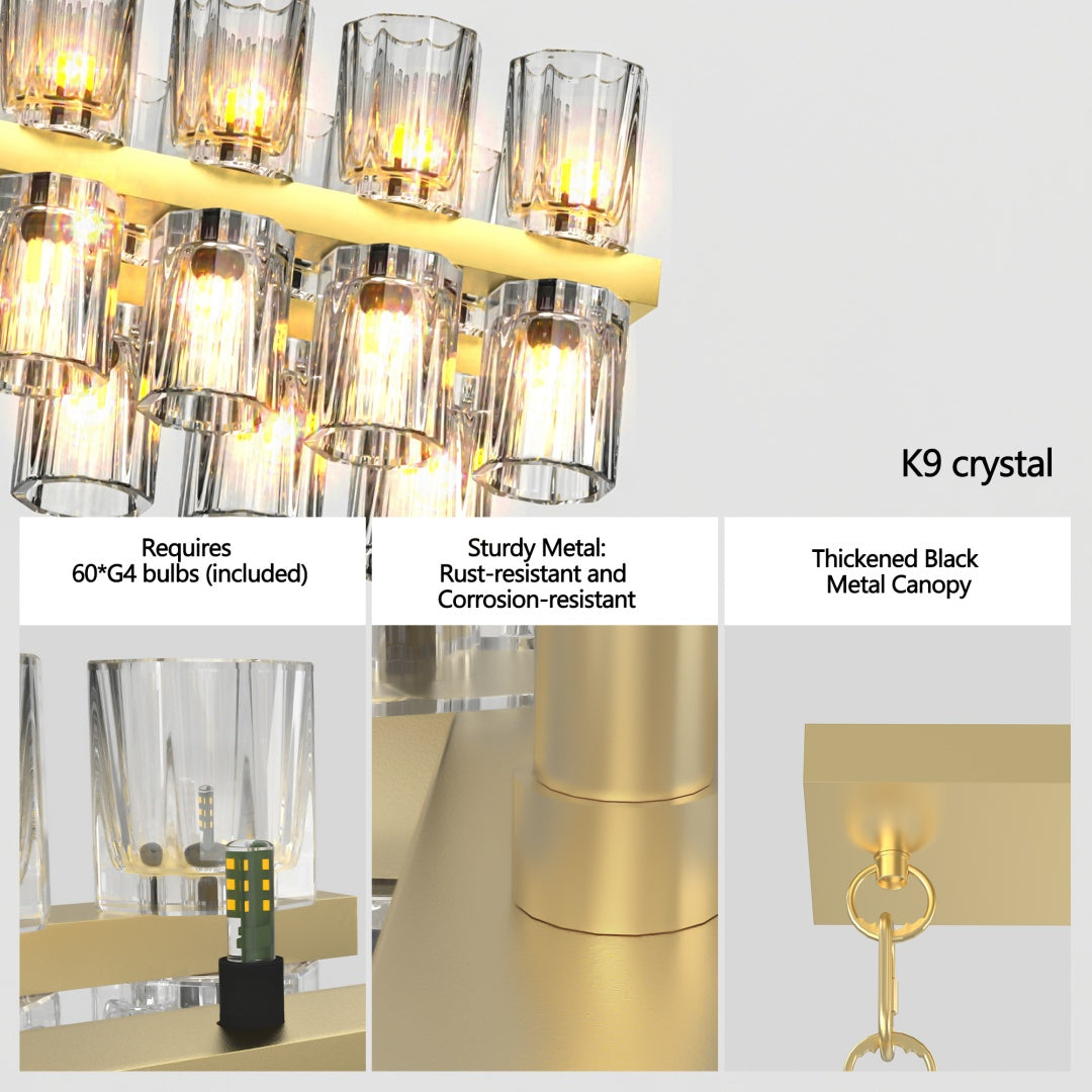 54-Inch Modern Crystal Chandelier for Dining Room - Gold