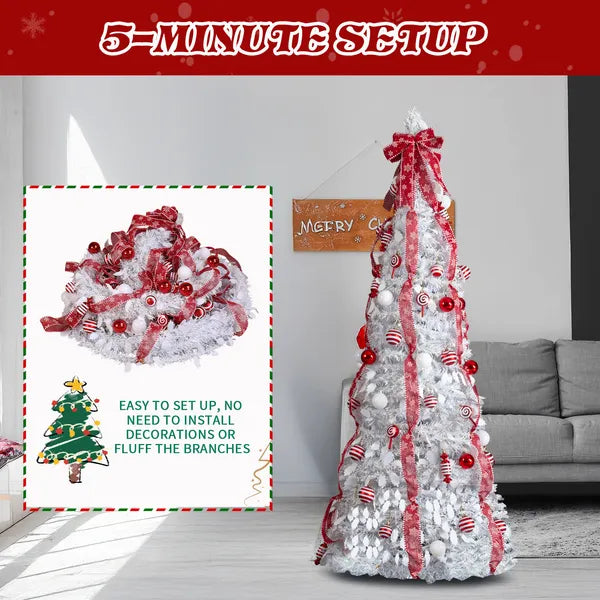 6 FT Pre-Lit Christmas Tree with 100 Warm Lights & Ornaments