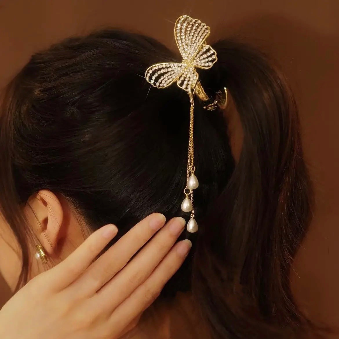 Butterfly Diamond Hair Clip - Gold