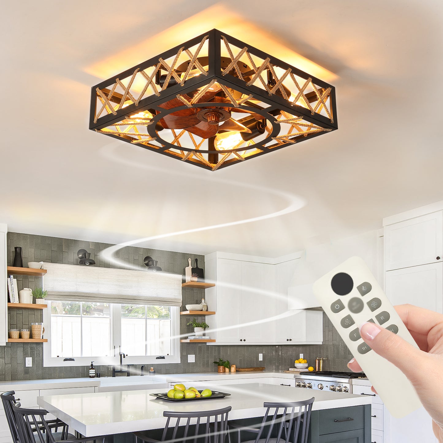 Rustic Ceiling Fan with Remote Control - 6 Speed, Noiseless DC Motor