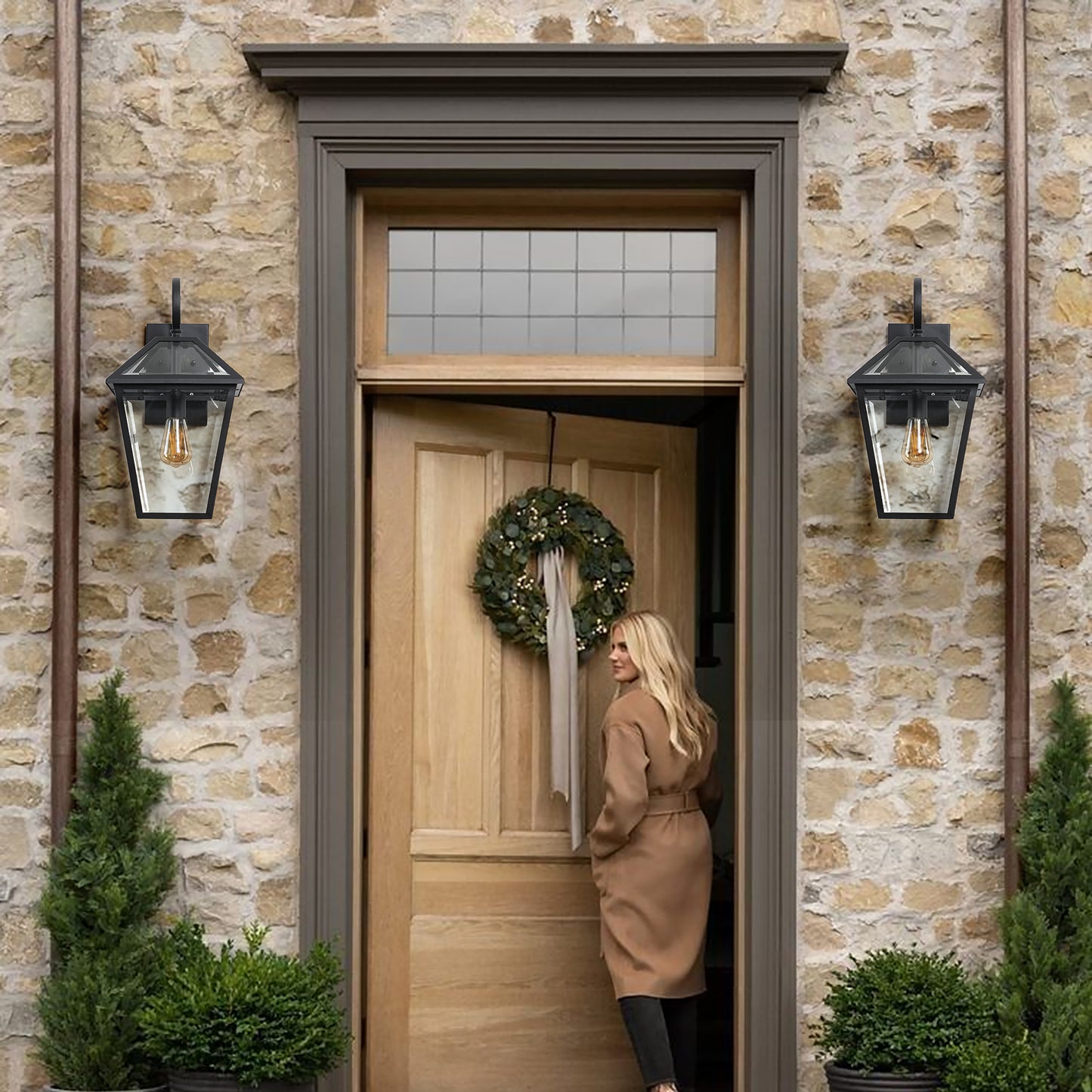 Outdoor Wall Lanterns - Vintage Black Weatherproof Sconce, 2-Pack