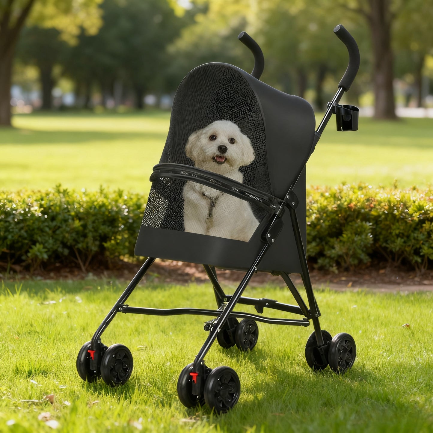 Pet Stroller for Small Dogs Cats with Mesh Ventilation Foldable Design Black