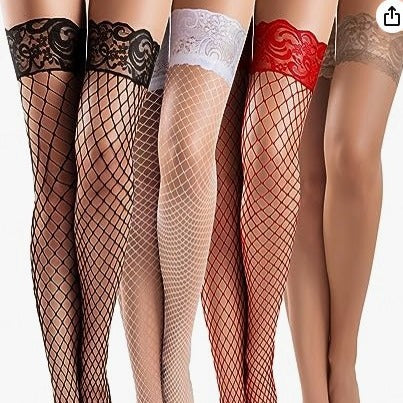Plus Size Fishnet Stockings Mesh Tights - Non Slip Lace Thigh-Highs for Women