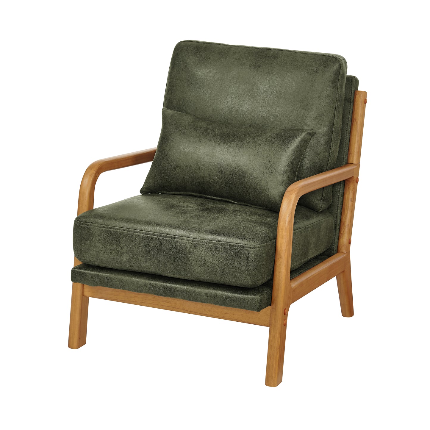 Mid-Century Modern Wooden Lounge Chair - Olive Green
