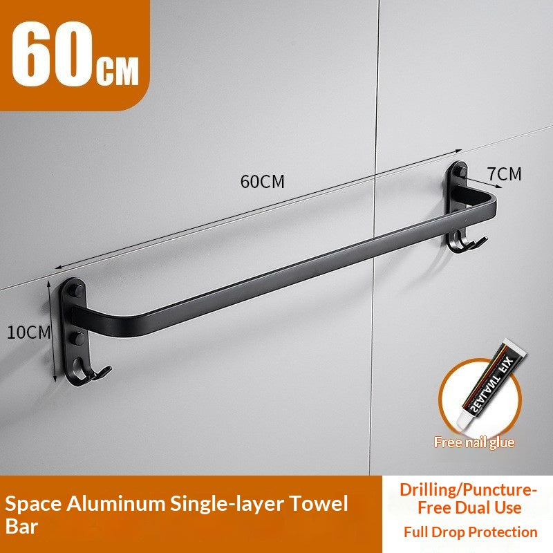 Double Bathroom Towel Bar Rack Aluminum Storage Holder Home Organization