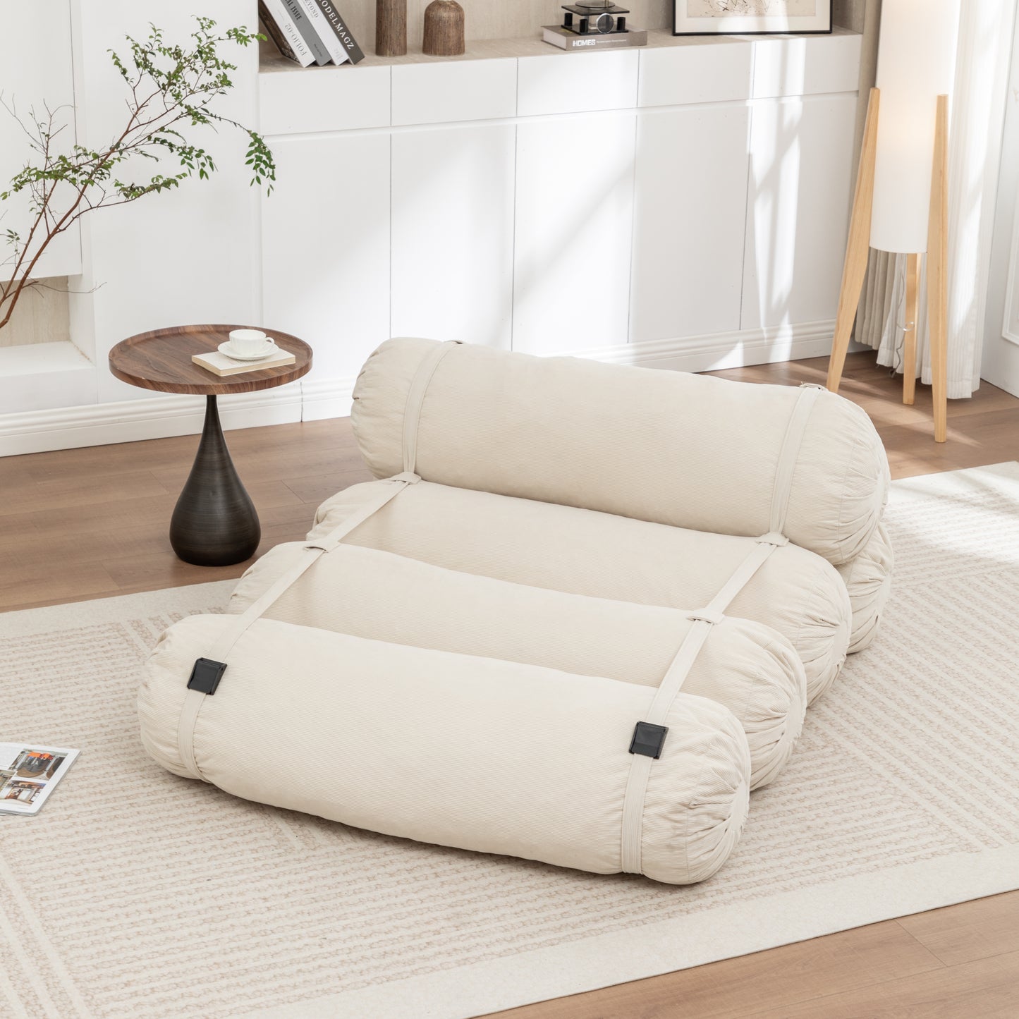 Adjustable Corduroy Floor Sofa - Beige Multi-Person Lounger