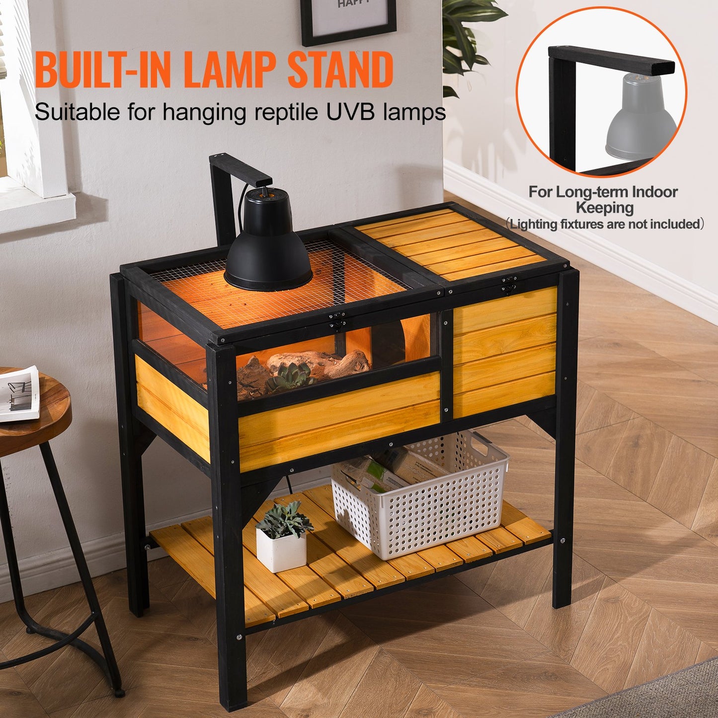 Wooden Tortoise House | Indoor & Outdoor Reptile Habitat with Storage Shelf