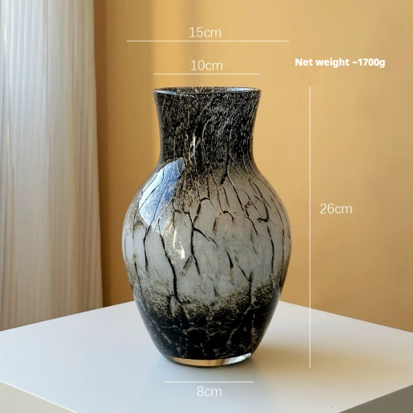 Chinese-Style Black and White Ink Wash Glazed Glass Vase - Handblown Decor