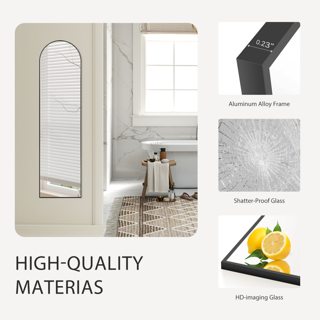 Full Length Floor Mirror - Black Arch, Shatterproof Design
