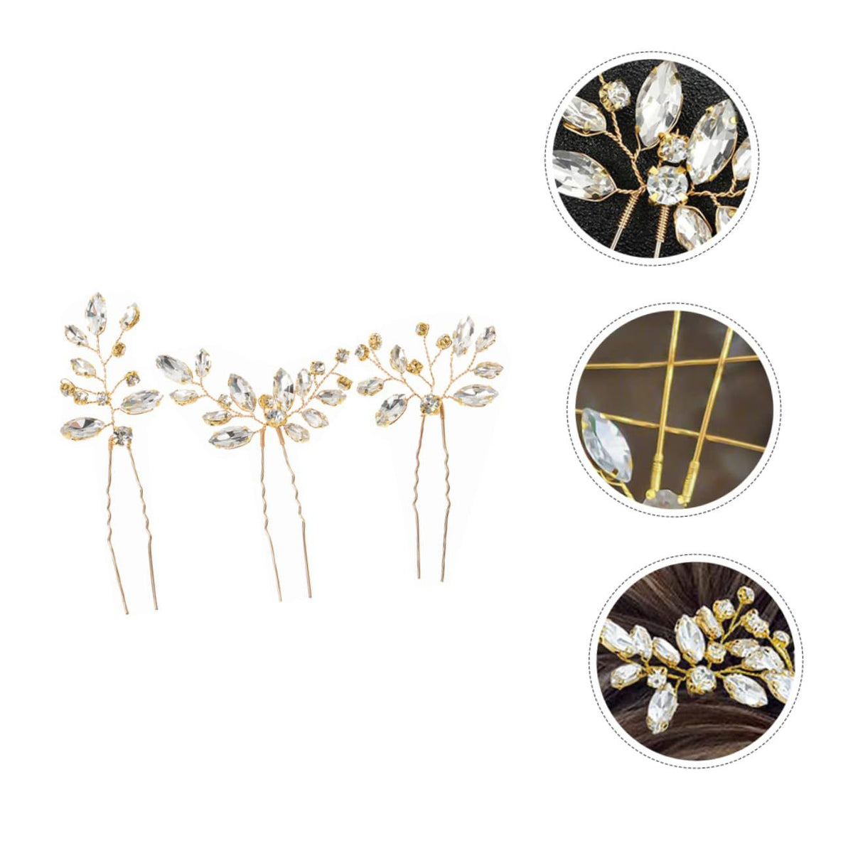 Crystal Rhinestone Hairpin Set – 3 Piece