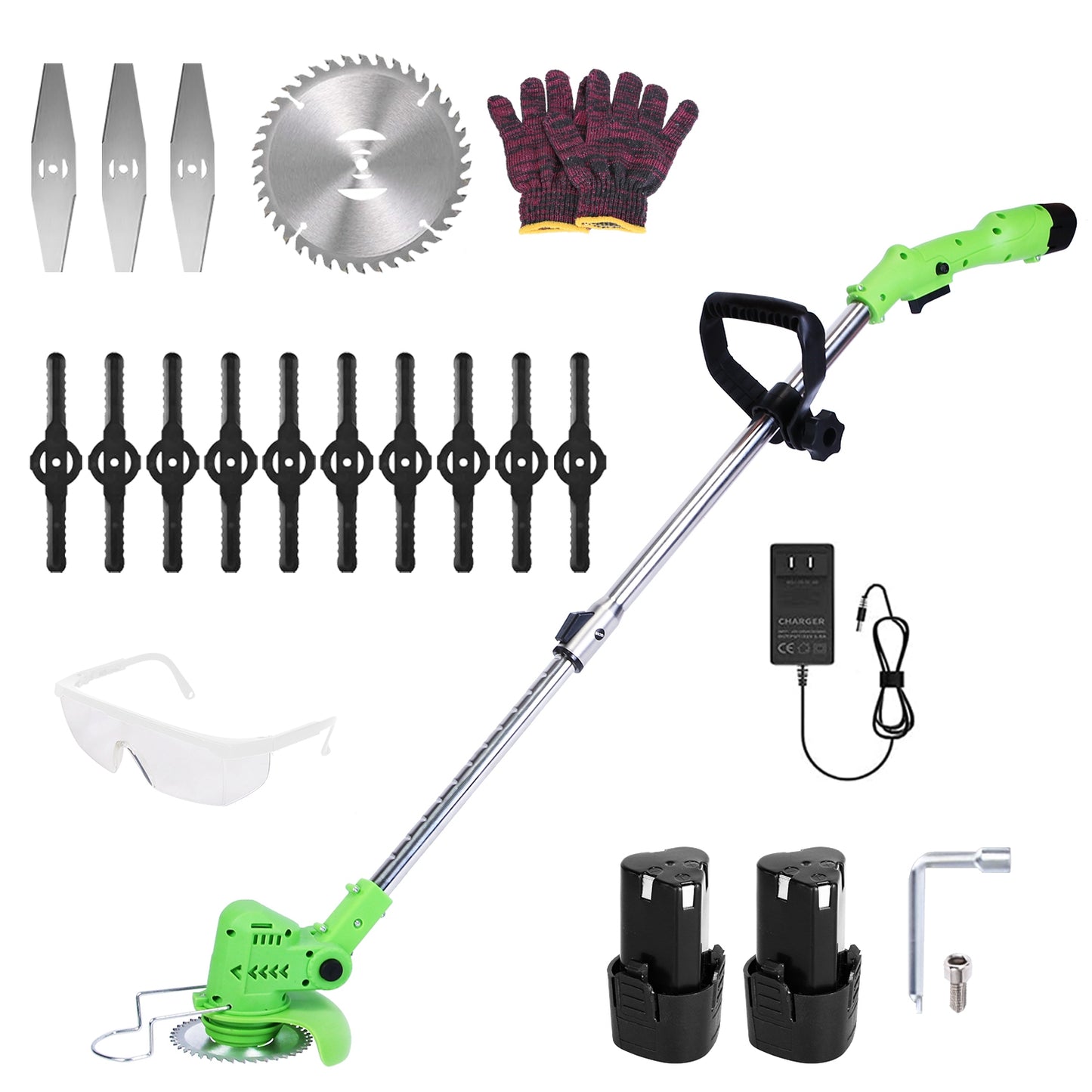 Cordless 12V 200W Grass Trimmer with 3 Blades & Adjustable Handle