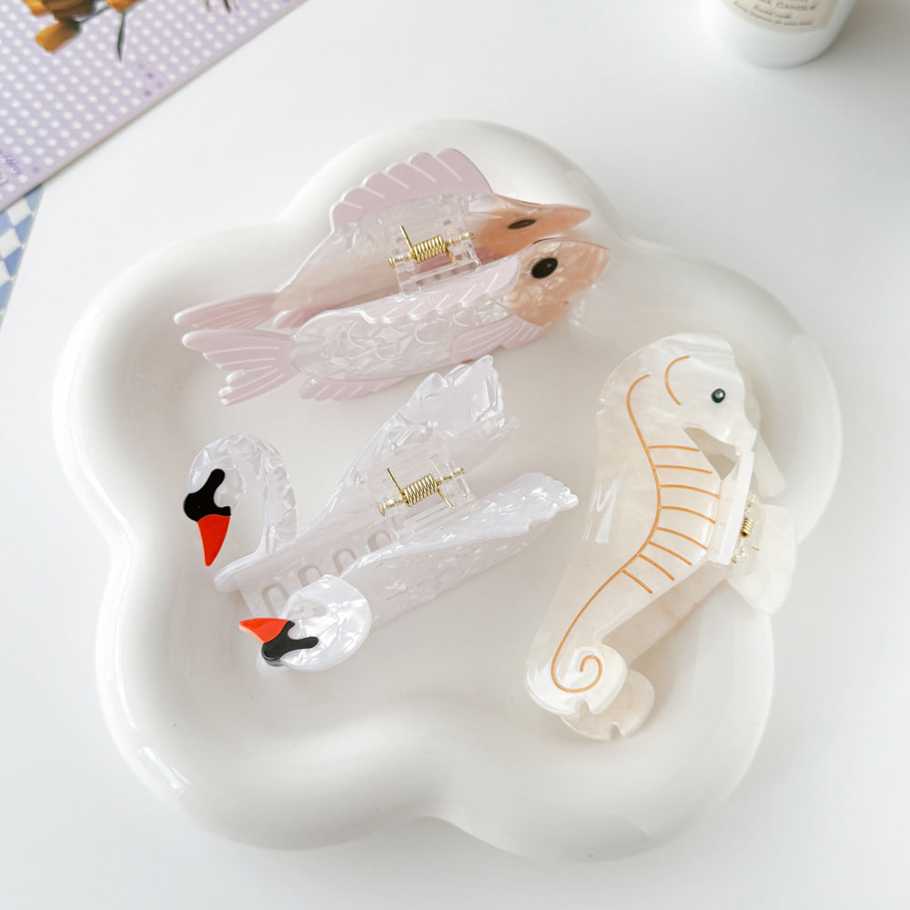 Animal Hairpin Set - Swan, Goldfish & Seahorse