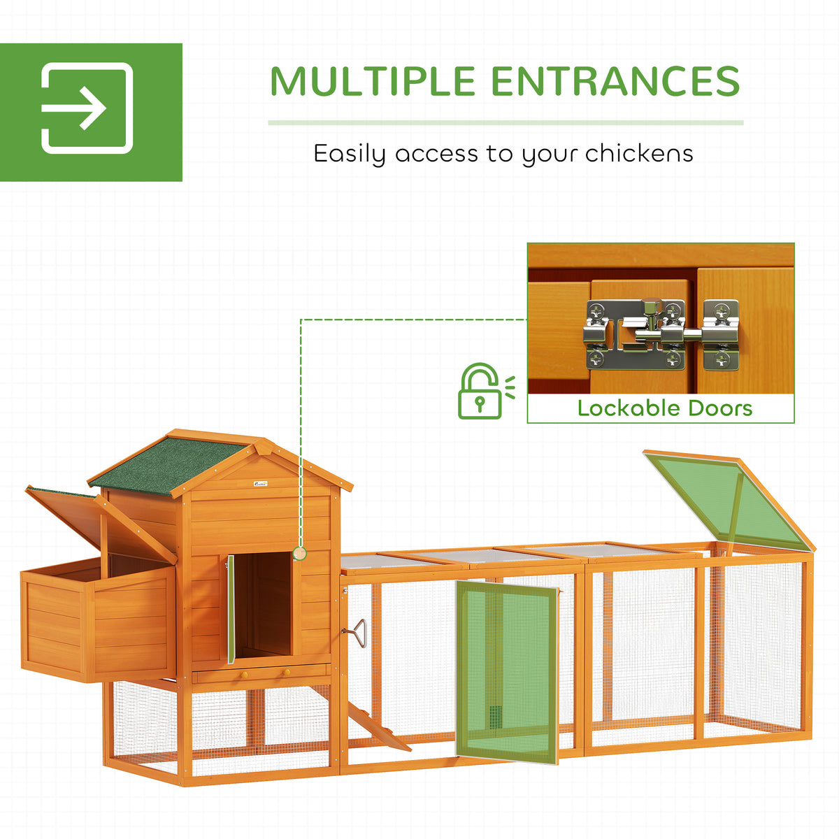 Large Chicken Coop with Removable Tray - Outdoor Poultry House, Orange