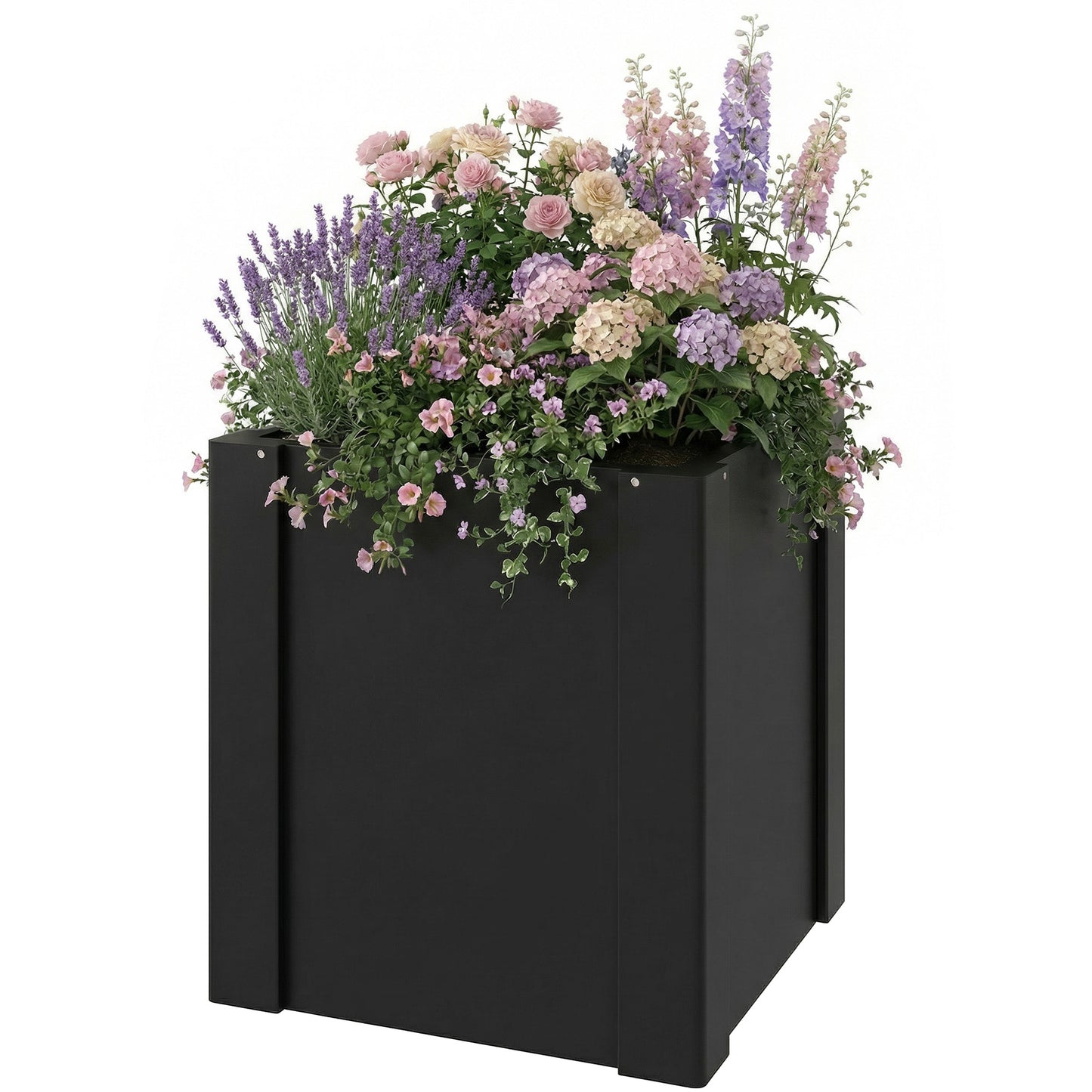 Galvanized Steel Raised Garden Bed with Gloves - Outdoor Planter Box 1.4x1.4x1.5 ft Black