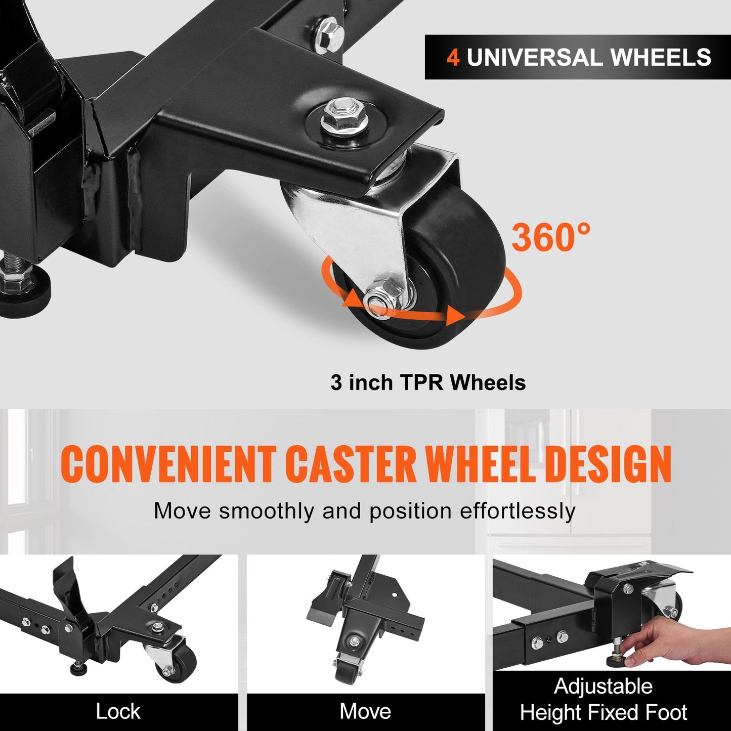 Heavy Duty Universal Mobile Base Stand 1500Lb Capacity for Tools & Machinery - Black