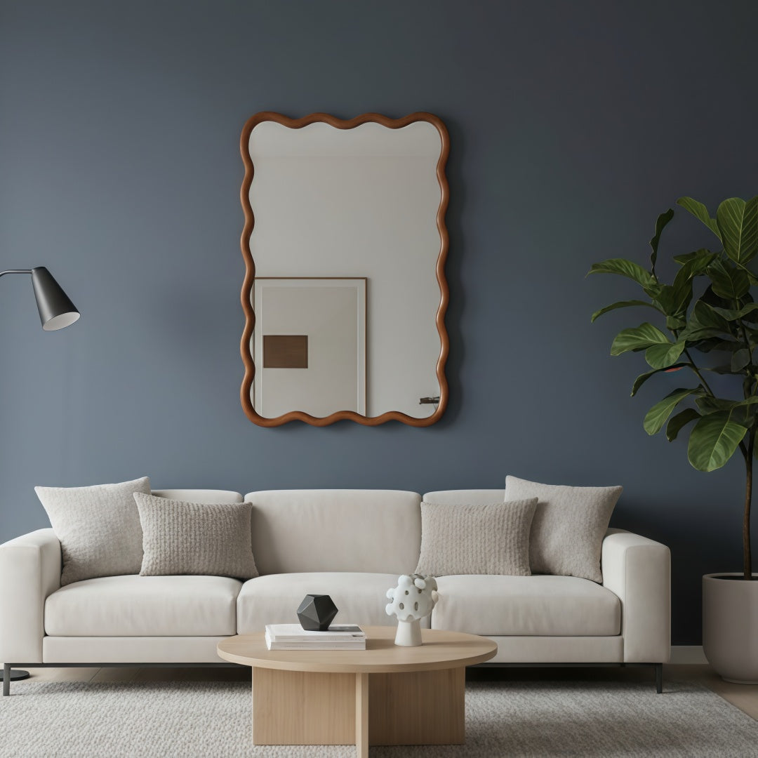Wavy Rectangle Solid Wood Frame Decorative Mirror - Yellowish Brown 20x30