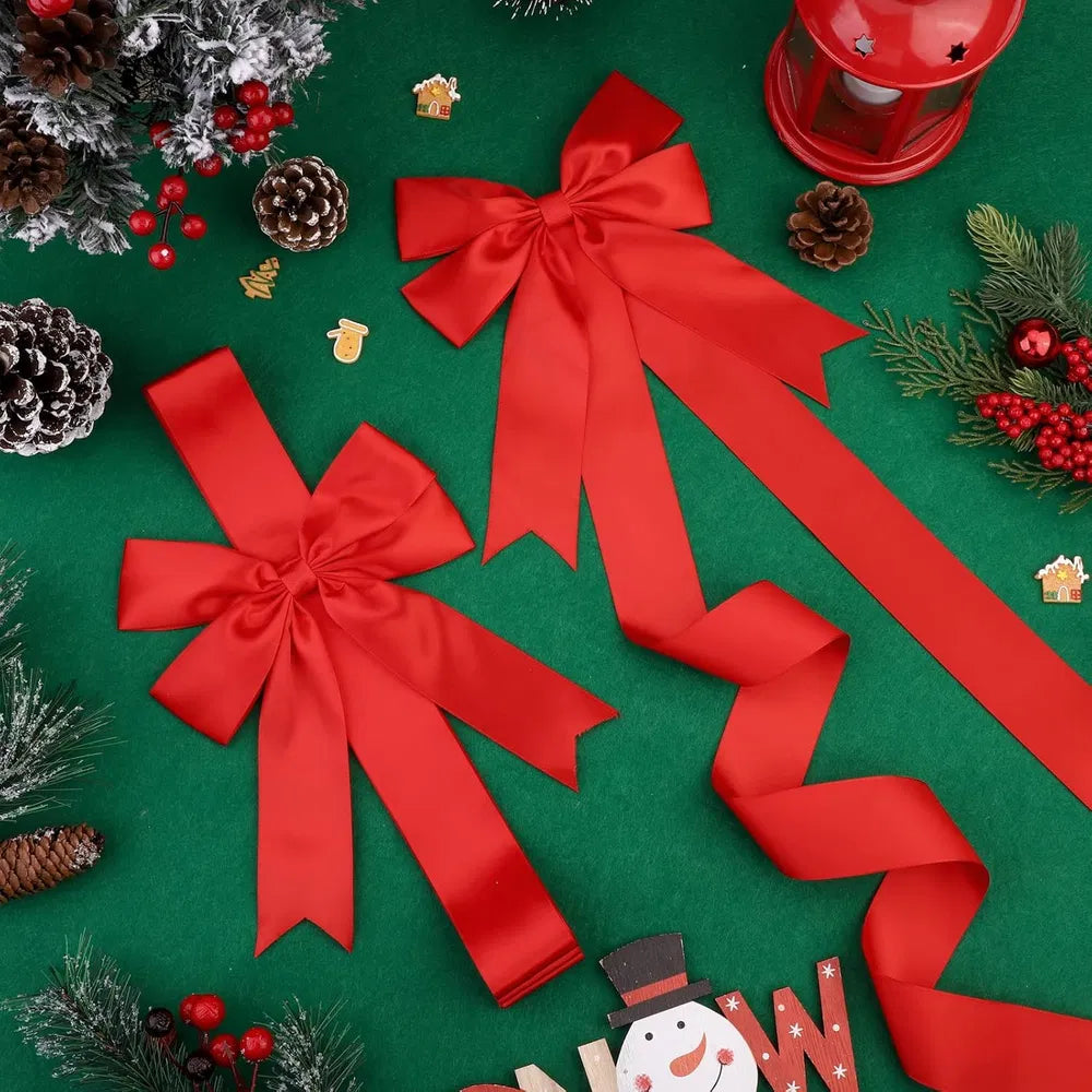 6 Large Red Christmas Door Bows - 10x87 Inches