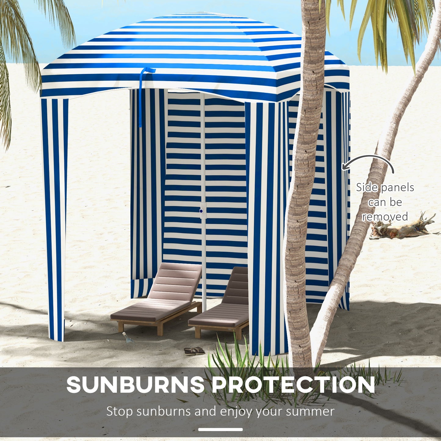 Beach Cabana Umbrella with Walls & Vents - Blue White Stripe