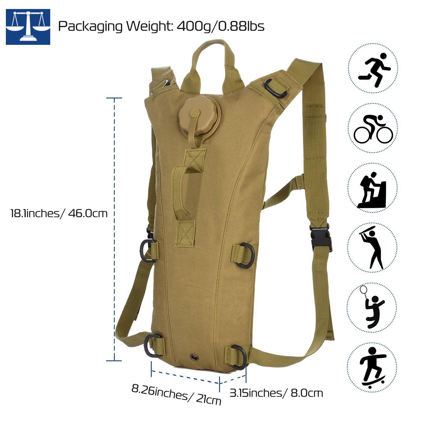3L Tactical Hydration Pack - Adjustable Water Backpack for Hiking & Cycling