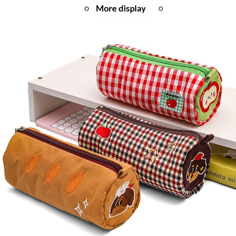 Color-Block Patchwork Pencil Case with Canvas Material and Unisex Korean Style