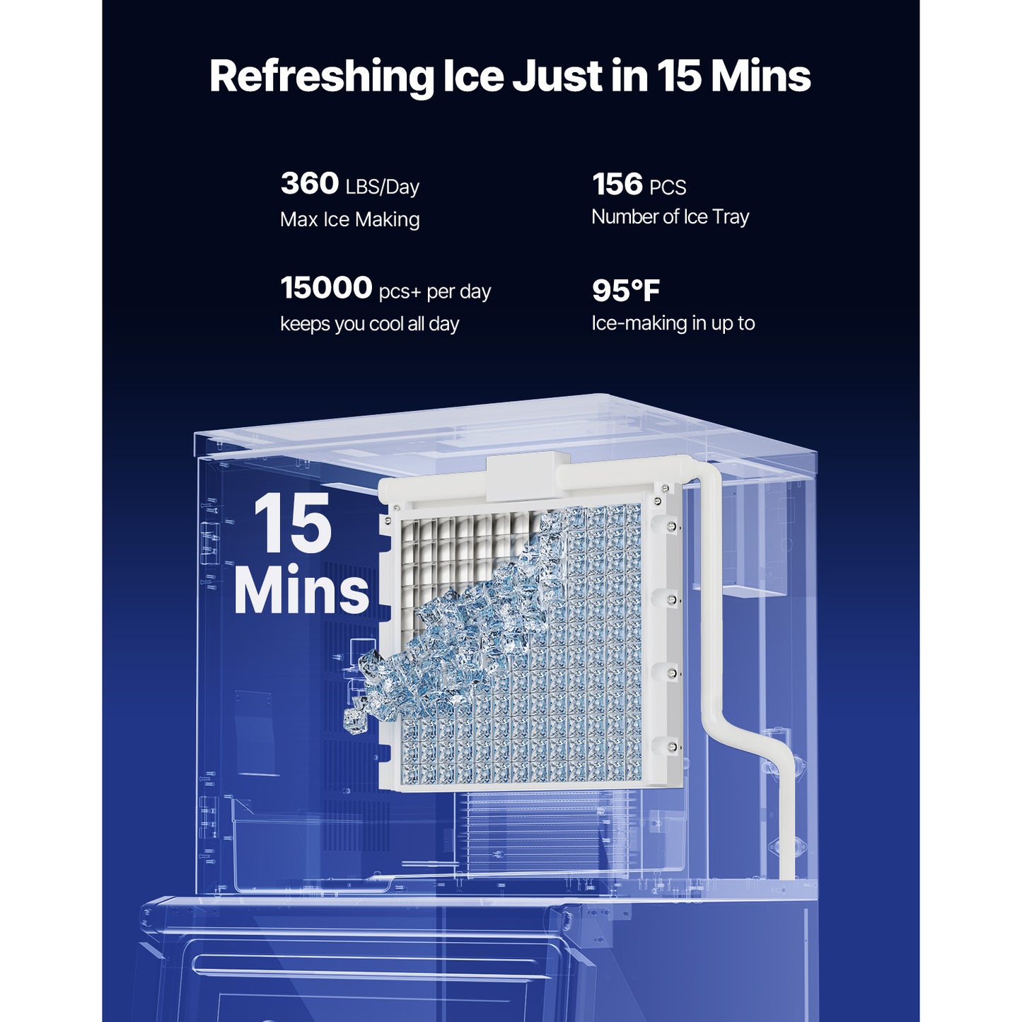 Commercial Ice Maker Machine 360LBS 24H with Large Storage Bin & Touchscreen