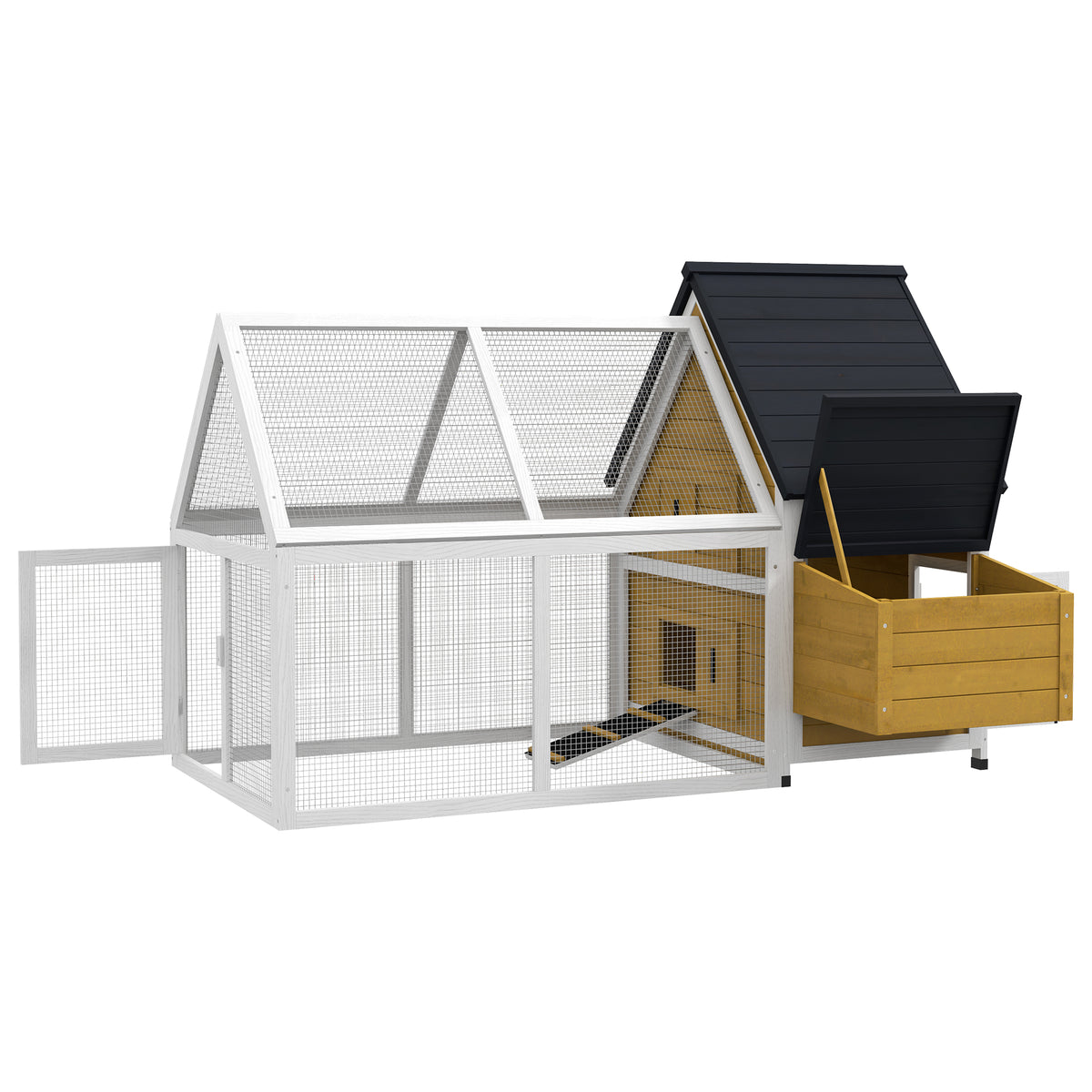 Wooden Chicken Coop with Nesting Box, Ramp & Run - Backyard Poultry House