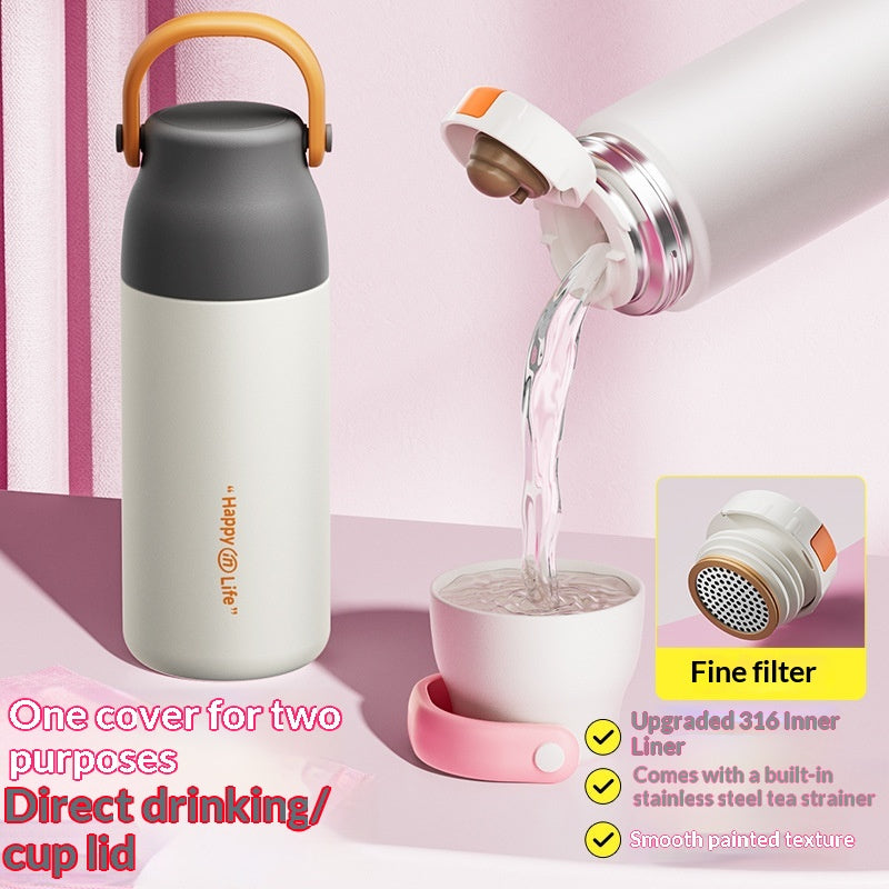 Insulated Stainless Steel Water Bottle for Women with Lanyard - Large Capacity, Heat Retention
