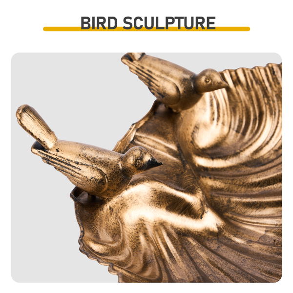 Antique Bronze Resin Bird Bath with Shell Edge and Solar Fountain - Outdoor Garden Decor