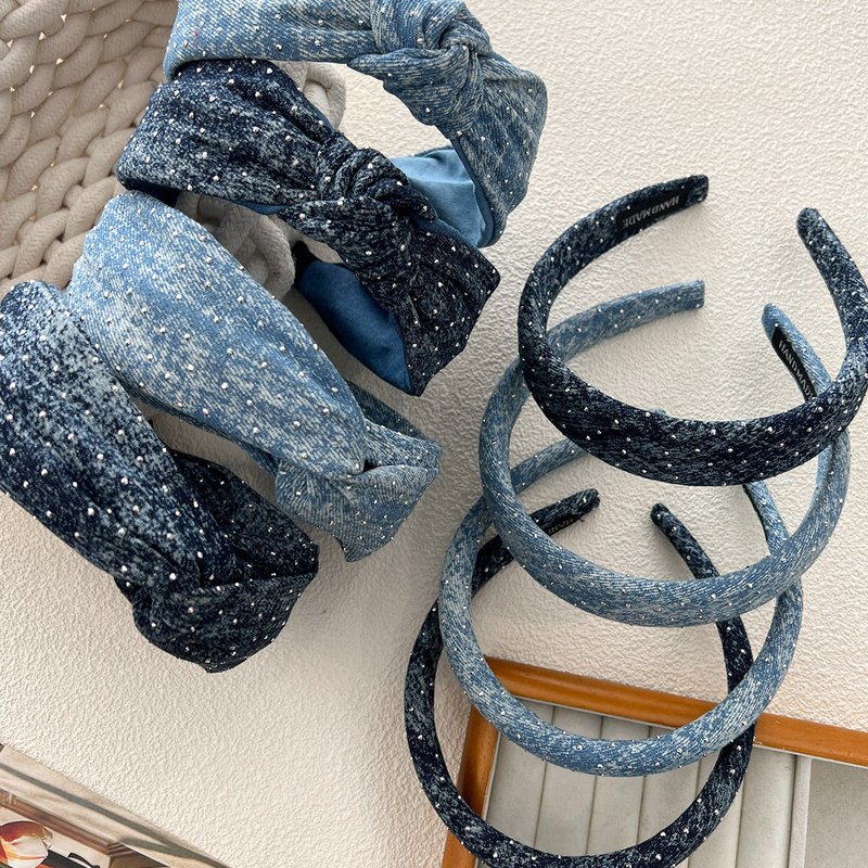 Denim Fabric Headband with Skull Design for Women - Blue Knotted Style